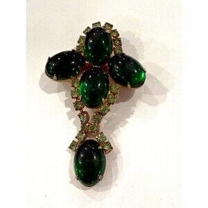 Vintage Emerald Green + Lime Green Rhinestone Brooch Pin Costume Fashion Jewelry